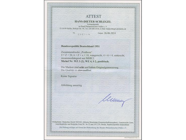 Posthorn 20+X+20 innerhalb eines Blockstückes mit 3 Zwischensteg-Streifen, postfrisch, Fotoattest H.-D.Schlegel BPP (2024)