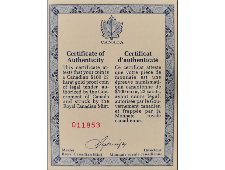 KANADA: 100 Dollar, 1978, 16,965 gr. 916/1000, Goldmünze, Polierte Platte in Etui mit Zertifikat&nbsp;