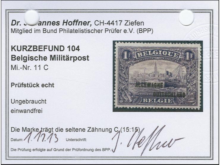 1920, 1 Franc violett, Aufdrucktype II, gezähnt 14 ¾:15, sauber ungebraucht, tadellos, Kurzbefund Hoffner BPP (2013)