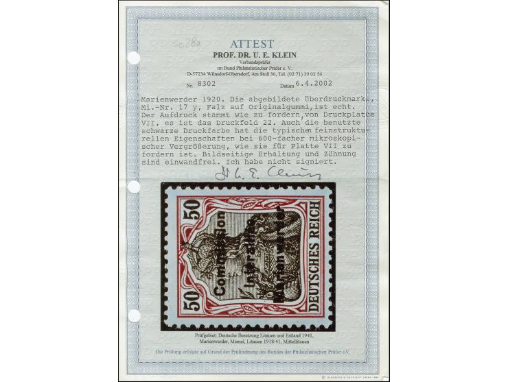 1920, Germania 50 Pfg. auf orangeweißem Papier, Aufdruckplatte VII, Feld 22, sauber ungebraucht, tadellos, eine seltene Marke