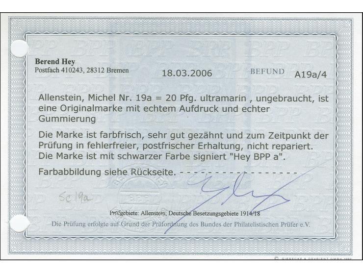 1920, Ovalaufdruck auf Germania 20 Pfennig lilaultramarin, postfrisch, tadellos, sign. Hey BPP mit Befund (2006)