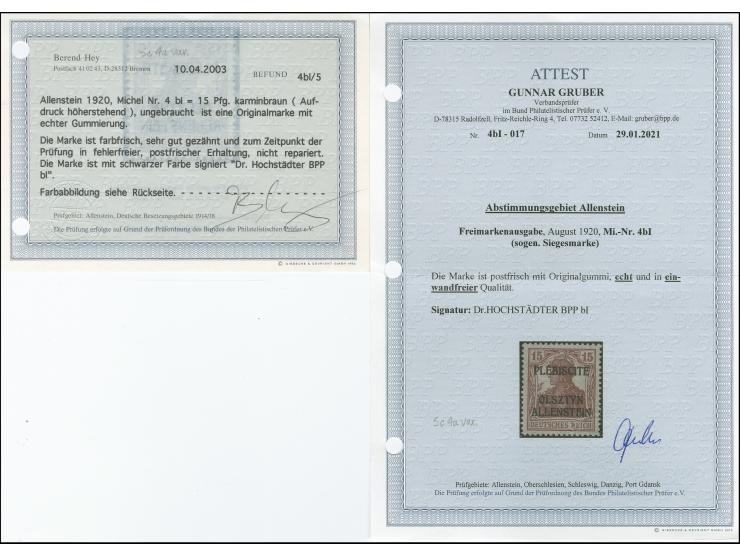 1920, Germania 15 Pfennig karminbraun, sogen. “Siegesmarke”, postfrisch, tadellos, selten, sign. Hochstädter BPP sowie Befund