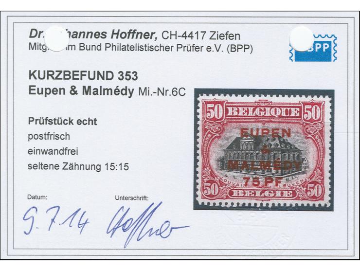 1920, 75 PF. auf 50 Cent karmin/schwarz, gezähnt 14 ¾:15, postfrisch, tadellos, selten, Kurzbefund Hoffner BPP (2014)