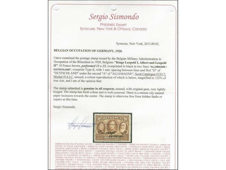 1920, 10 Franc braun, Aufdrucktype III, gezähnt 14 ¾:15, sauber ungebraucht, tadellos, Fotoattest Sismondo (2015)