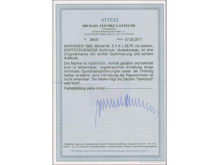 1900, 25 Pfg. dunkelorange mit kopfstehendem Aufdruck, farbfrisch und normal geähnt, ungebraucht, einige minimale Gummiabspli