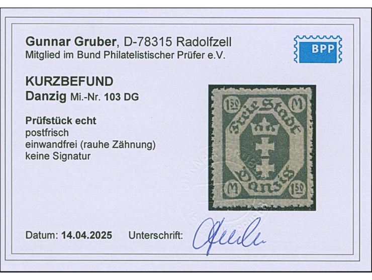 1922, 1,50 M. dunkelgraugrün, mit Aufdruckfehler “Unterdruck Vorder- sowie rückseitig”, postfrisch, tadellos, Kurzbefund Grub