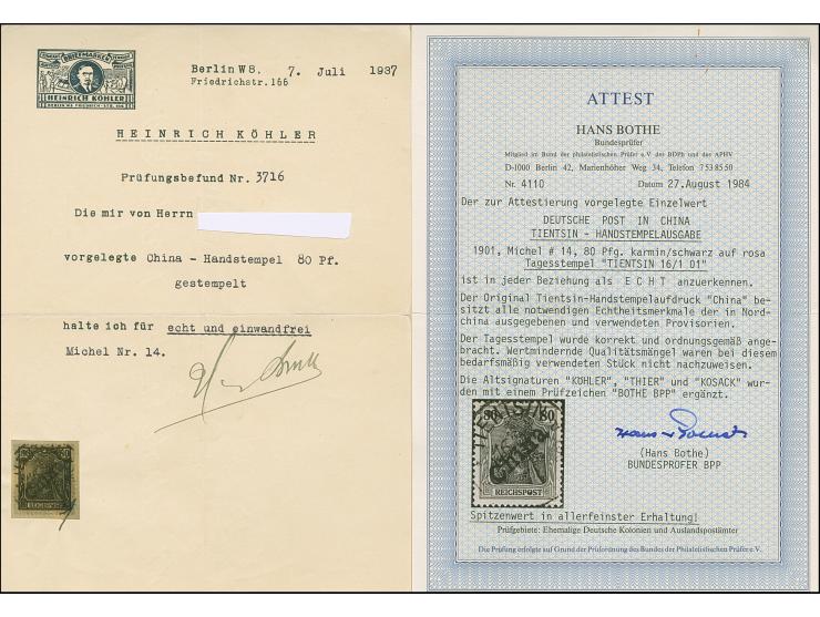 1900, Handstempel 80 Pfg., farbfrisch und normal gezähnt, sauber entwertet “TIENTSIN 16/1 01”, tadellos, ein schönes Exemplar
