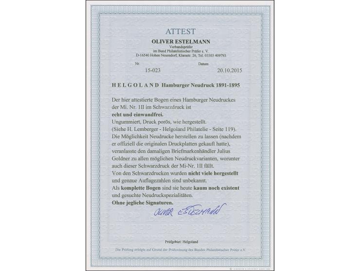 HAMBURGER: 1891/95, ½ Sch. schwarz, kompletter ungezähnter Bogen auf ungummiertem Papier, tadellos. Nur wenige Bögen hergeste