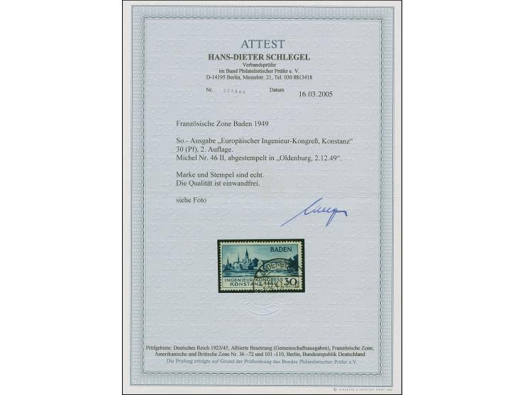 Konstanz II 30 Pfg., sauber gestempelt "OLDENBURG 2.12.49". Tadellos. Fotoattest H.-D. Schlegel BPP (2005)