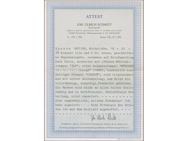 1867/68, Staatswappen 12 Kr. hellbraunviolett in Mischfrankatur mit 1868 6 Kr. ockerbraun, farbfrisch, voll- bis meist breitr