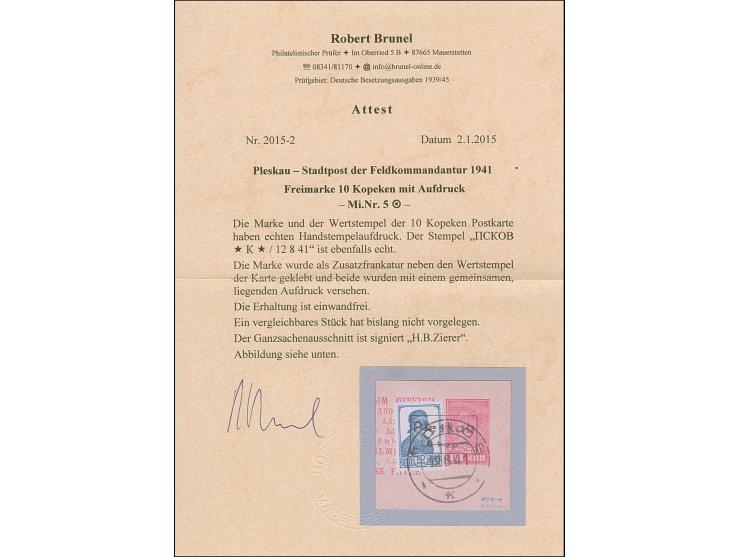 1941, Ganzsachen-Metallaufdruck Type III, klar auf Arbeiter 10 K. als Zufrankatur auf Ganzsachenausschnitt 10 K. rot, sauber 