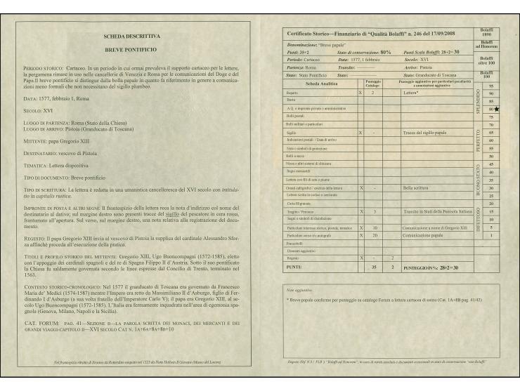 1577, papal vellum manuscript issued in Rome in official curial script, addressed to the Vescovo (Bishop) of Pistoia in the G