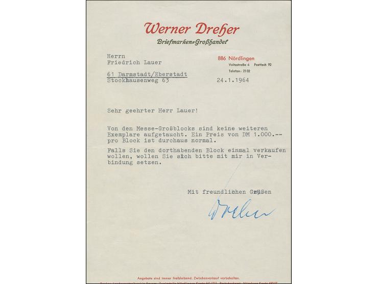 1946, Leipziger Messe-Block im großformatigen Sonderdruck mit Wasserzeichen “Stufen steigend”, Blocktype I, mit üblichem Sond