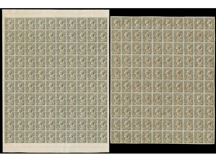 5 Ngr. und 10 Ngr. je im vollständigen Revisionsbogen mit 100 Werten, wie üblich gefaltet und kleine Mängel, der 5 Ngr.-Bogen