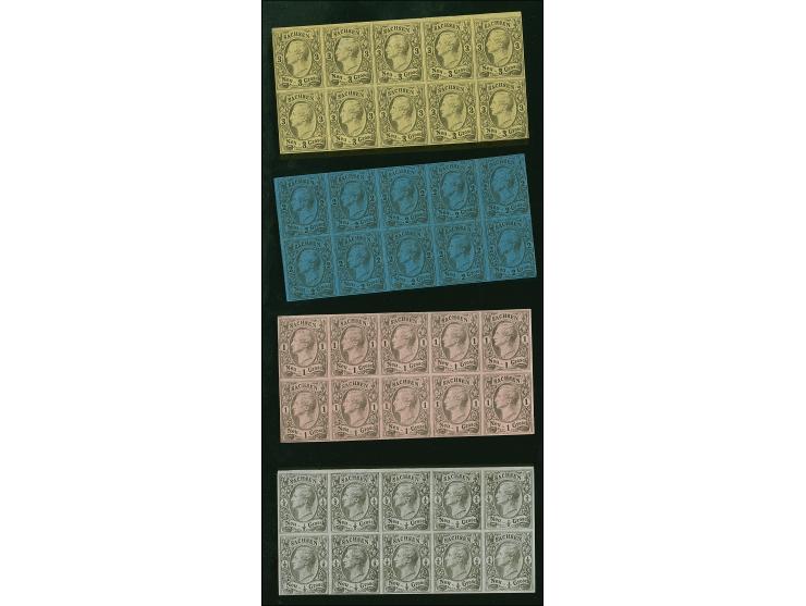 ½ Ngr. und 1 Ngr. in Type II, 2 Ngr. und 3 Ngr., jeweils im kompletten Schalterbogen mit 10 Marken, ungebraucht mit Originalg