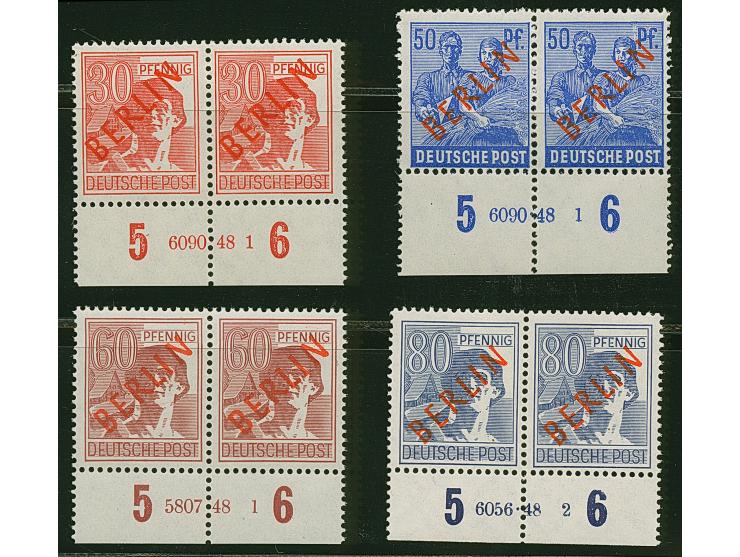 30, 50, 60 und 80 Pfg., je im Unterrand-Paar mit HAN, postfrisch

