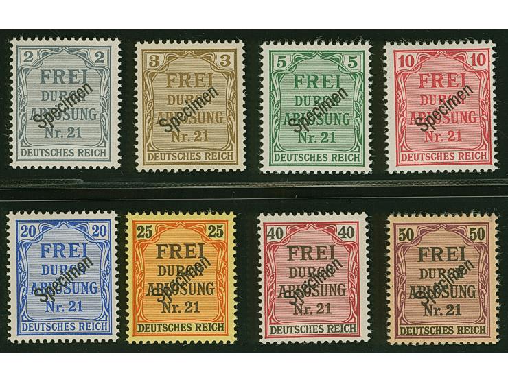1903/05, Zähldienstmarken 2-50 Pfg. je mit Aufdruck “Specimen” kpl., postfrisch, in tadelloser Erhaltung, unsigniert mit Foto