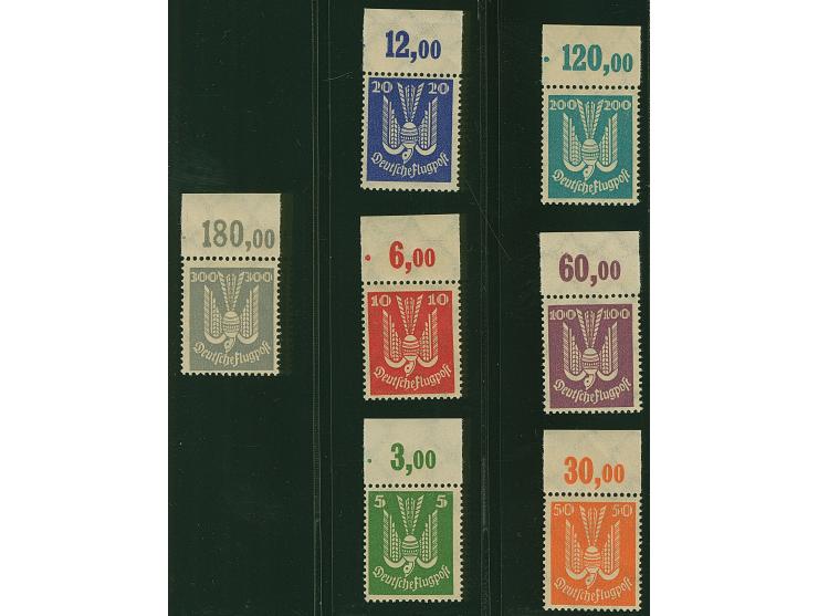 1924, Holztaube 5-300 Pfg. kpl. je mit Plattendruck-Oberrand, postfrisch, in tadelloser Erhaltung, unsigniert mit Fotoattest 