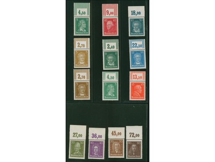 1926, Berühmte Deutsche 3-80 Pfg. kpl. mit Oberand, 20 und 30-80 Pfg. jeweils mit Plattendruck-Oberrand, die restlichen Werte