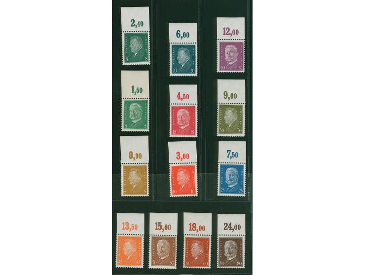1928, Reichspräsidenten 3-80 Pfg. kpl. mit Plattendruck-Oberrand, postfrisch, in tadelloser Erhaltung. Ein dekorativer Oberra