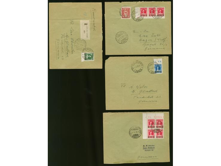 1934, Provisionals 40 c.-3,70 l. overcomplete, used on 3 registered and 6 normal covers, including one registered to Shanghai