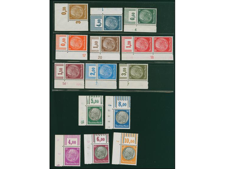 1933, Hindenburg 3-100 Pfg. mit Wasserzeichen 2, kompletter Satz mit Walzendruck-Oberrändern (3 Pfg. Plattendruck) und bis au