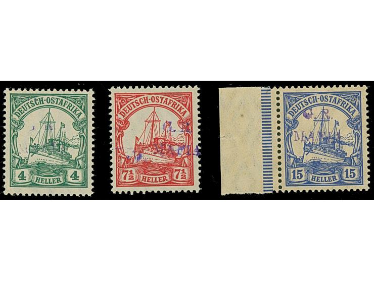 1915, 4 h., 7½ h. and 15 h., overprint in reddish violet, mint never hinged, 15 h. gum slightly toned, each opinion Dr. Pauli