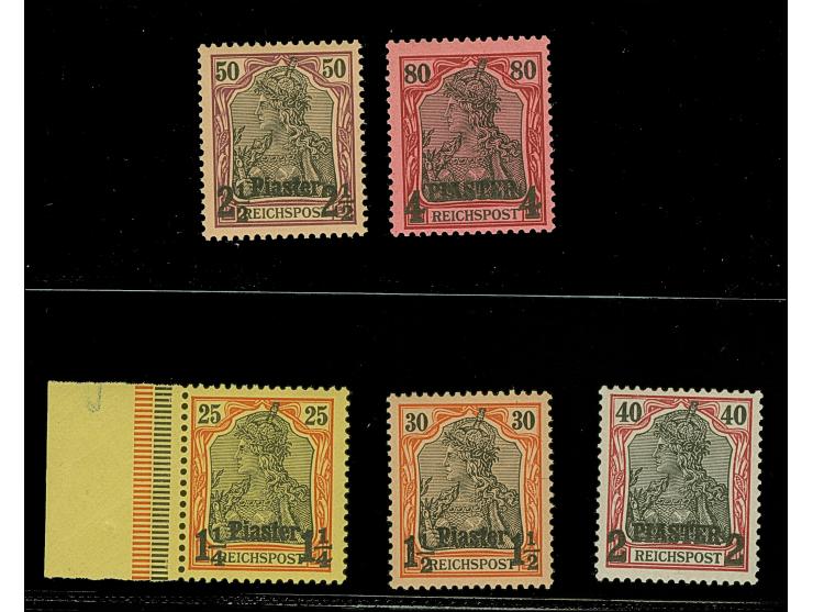 Amtlich nicht ausgegeben: 1902, 1¼ Piaster auf 25 Pfg. bis 4 Piaster auf 80 Pfg. mit abweichenden Schrifttypen beim Aufdruck.