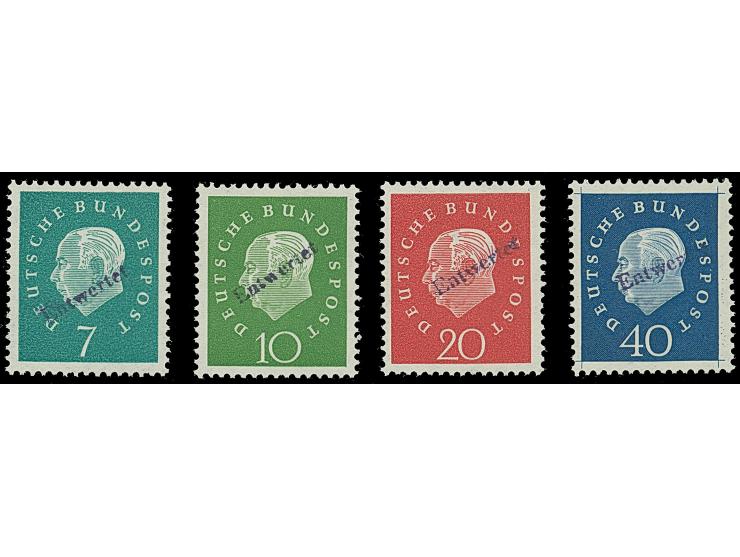 1959, Heuss III 7-40 Pfg. auf gelb fluoreszierendem Papier und Handstempel “Entwertet”, postfrisch und in einwandfreier Erhal