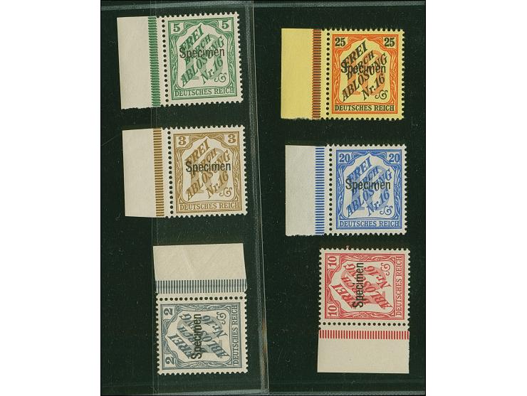 1905, Zähldienstmarken 2-25 Pfg. komplett mit Aufdruck “Specimen”, alles Randstück, postfrisch und in tadelloser Erhaltung, u