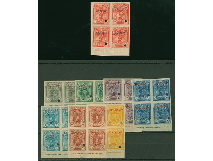 1909, Portrait Issue 1 c.-50 c. in imperforate blocks of four with lower sheet margin showing the American Ban Note Company i