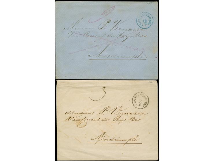 1863, taxierter Porto-Brief mit blauem “CONSTANTINOPEL 16-9” an den Vizeconsul der Niederland nach Andrinople, taxiert “9” Pi
