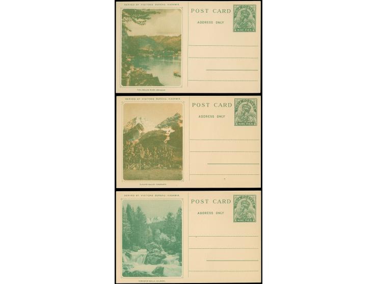1937, picture postcard 9 a. with scenes of Kashmir, 3 different, unused, vf (H&amp;G 42)