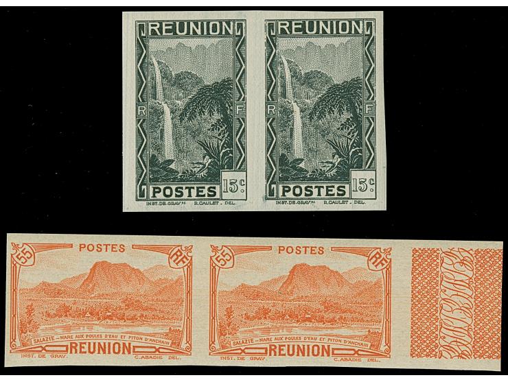 1933/38, Landscapes 15 c. and 55 c., each in imperforated horizontal pair, &nbsp;mint never hinged, vf (Yvert 130a,136Aa; 890