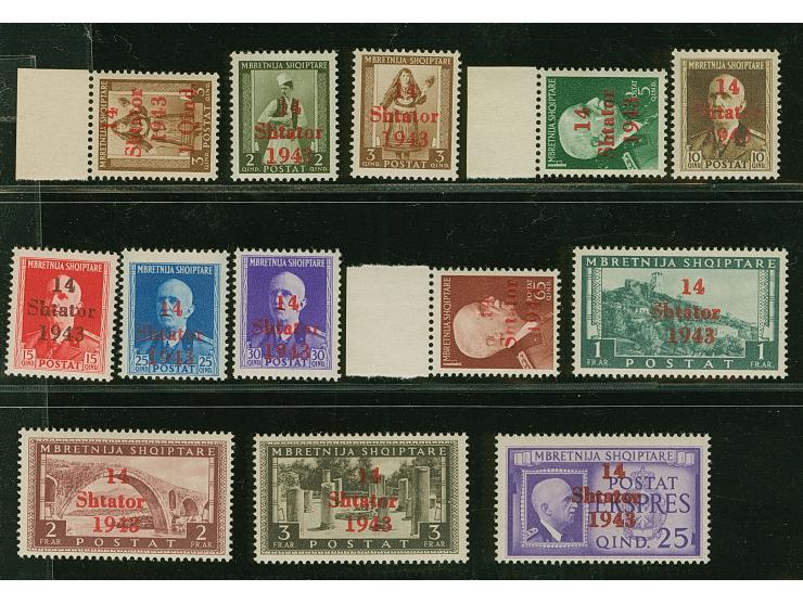 1943, Freimarken 1-25Q. einheitlich mit Aufdruckfehler “S von Shtator gebrochen”, Aufdruckfeld 7 bzw. 28, teis Randstücke, po