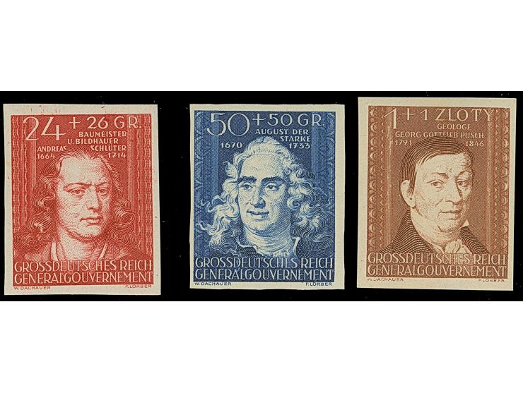 1944, Kulturträger 24-50 Gr. sowie 1 Zl., je ungezähnt, postfrisch, tadellos, je Kurzbefund Pfeiffer BPP (2010)