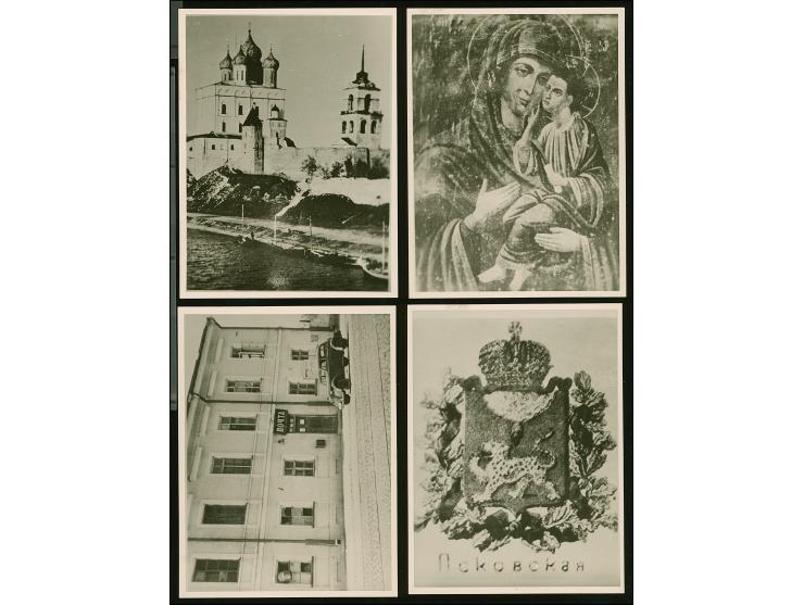 1941(ca,), vier schwarz-weiß Fotos, einmal mit dem Postamt wo die Post eröffnet wurde (das Hauptpostamt war zerstört), einmal