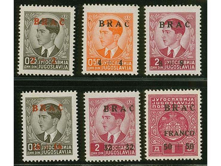 1944, Insel-Nothilfe 2-50 K., postfrisch, 16+16 K. kleiner Eckbug, sonst tadellos, teils sign. sowie Fotoattest Brunel (2025)