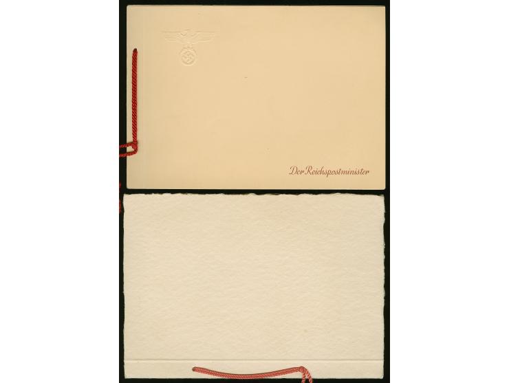 1943, Ministerbuch “Europäischer Postkongress" (210x146mm), oben links mit Hoheitszeichen-Trockensiegel, rote Kordel, insgesa