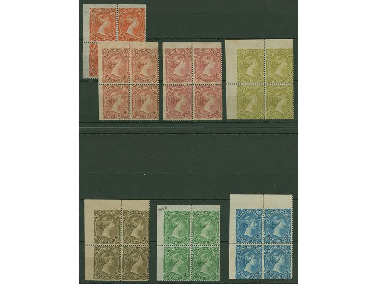 1878/80, ½ d. to 2 s. set of 7 in top left corner blocks of four, unused no gum, 2 s. with some perf. separation, mostly very