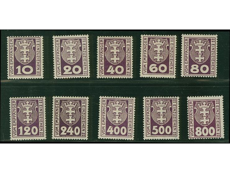 1921, Kleines Staatswappen 10-800 Pfg. dunkelbraunviolett, alle 10 Werte, postfrisch, tadellos, sign. Oechsner BPP bzw. Twore