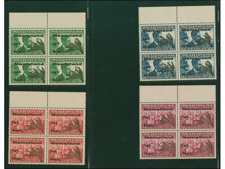 1939, Elchschaufel 15-60 Cent., einheitliche Oberrand-Viererblocks mit den Typen II-I-III-II, postfrisch, tadellos, sign. Dr.
