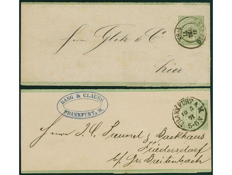 Streifbänder ⅓ Gr. grün mit Letzttagsstempel "LEIPZIG 31 DEC 71" als Ortdrucksache sowie&nbsp;1 Kr. grün von "FRANKFURT A. M.