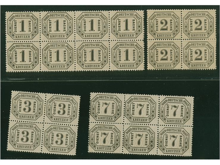 1-7 Kr. in Blockstücken, dabei 2 und 3 Kr. in Viererblocks, 1 Kr. im 8er-Block und 7 Kr. im 6er-Block, ungebraucht, etwa die 