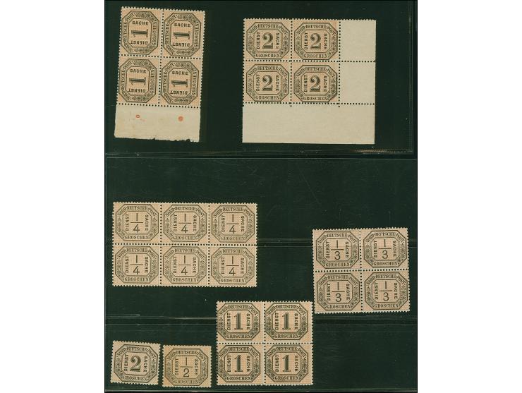 ¼ Gr. - 2 Gr.kpl., bis auf ½ Gr. alle in 4rer- bzw. die ¼ Gr. im 6er-Block, 1 Gr. mit Anlagepunkten, ungebraucht, teils postf