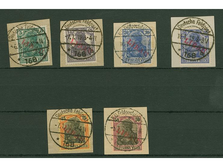 1919, Aufdrucktype II, roter Aufdruck: Germania 5-50 Pfennig, ohne 10 Pfennig, dabei 20 Pfennig in beiden Farben, je farbfris
