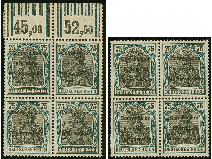 1920, Germania 75 Pfennig mit schwarzem Probeaufdruck von Druckplatte I, jedoch im weiten statt engen Zeilenabstand, Oberrand