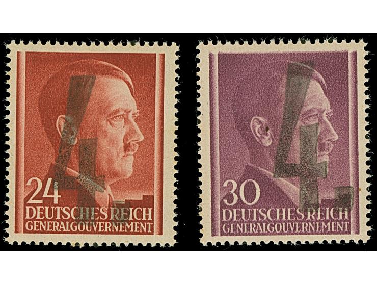 1944, Handstamp “4” on Generalgouvernement Hitler 24 and 30 Groszy, mint never hinged, some minor color adhesion, very fine, 