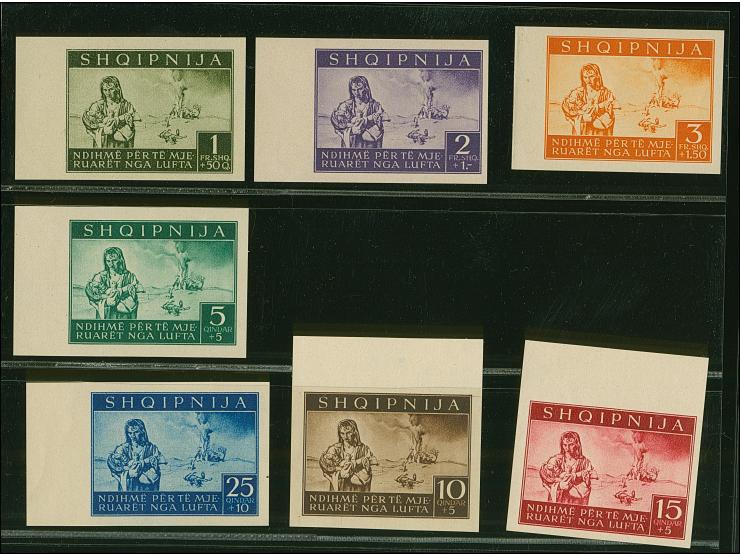 1944, Bombengeschädigte 5 Quint - 3 Franc, je breitrandig ungezähnte Randstücke, postfrisch, tadellos