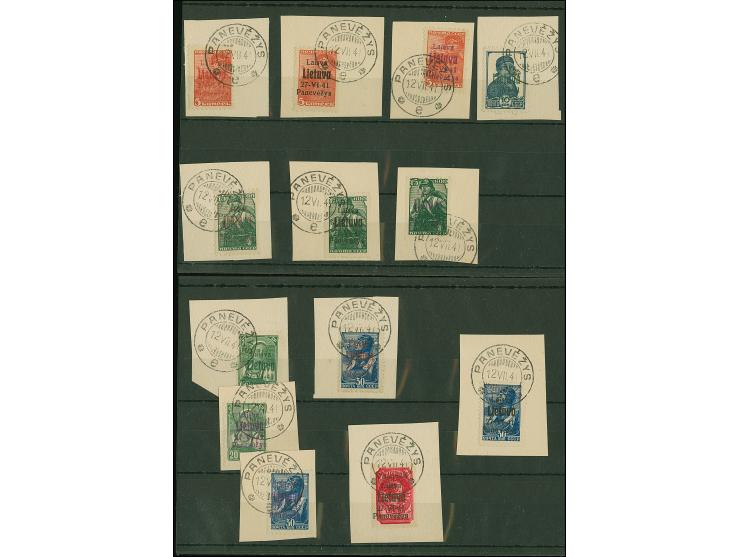 1941, Maschinenaufdrucke 5-60 Kopeken, kompletter Satz mit allen Aufdruckfarben, je sauber mit Stempel auf Briefstück, 30 Kop